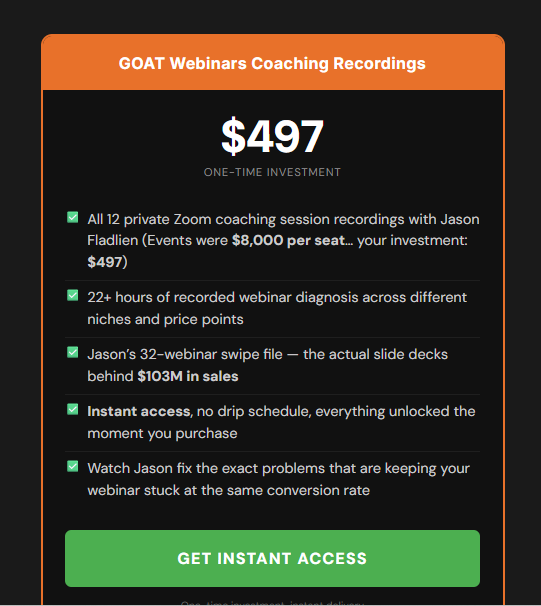 GOAT Webinars Coaching Recordings Review: Is Jason Fladlien’s 7 Webinar Training Worth It?